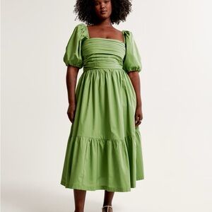 A&F/Abercrombie Emerson Poplin Puff Sleeve Midi Dress, size M/Medium in Green